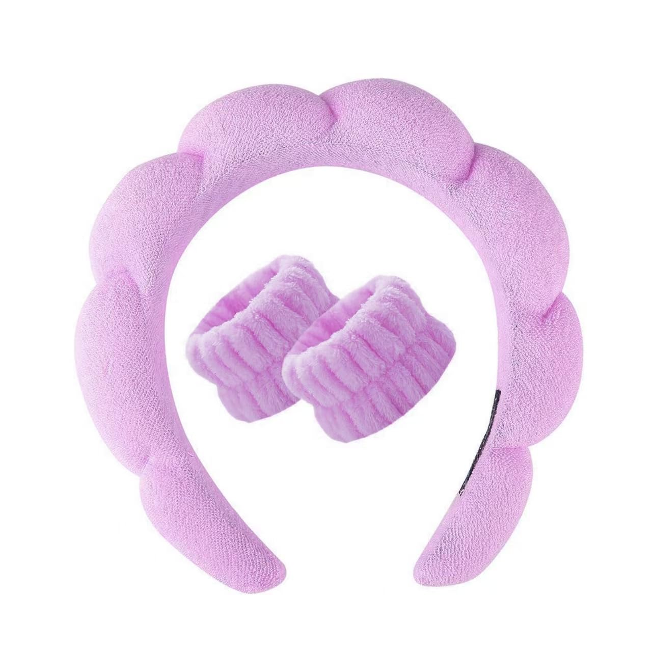 Spa Headband and Wristband Set for Women,Terry Cloth Sponge Headband for Washing Face,Makeup,Facial Mask and Skincare (Pink,Purple, One Size)