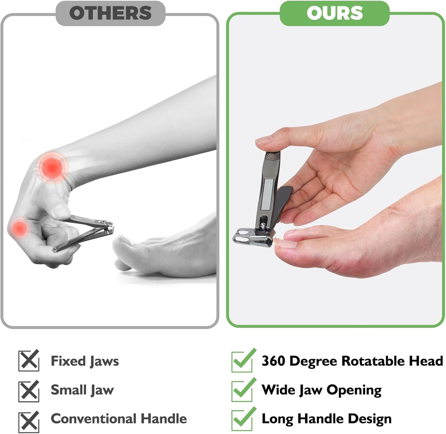 Toenail Clippers for Seniors Thick Toenails, Angled Head Large Toe Nail Clippers for Thick Nails for Men, Heavy Duty Ingrown Toenail Clippers with Wide Jaw, 360° Rotating Nail Clipper with Long Hande