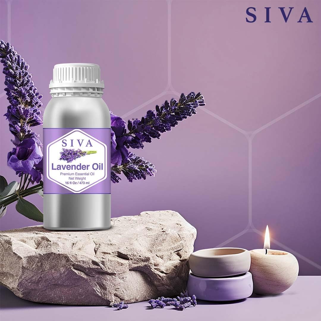 Siva Lavender Essential Oil – 16 Fl Oz – 100% Natural Lavender Oil - for Diffuser, Hair Care, Face, Skin Care, Aromatherapy, Scalp and Body Massage, Soap and Candle Making