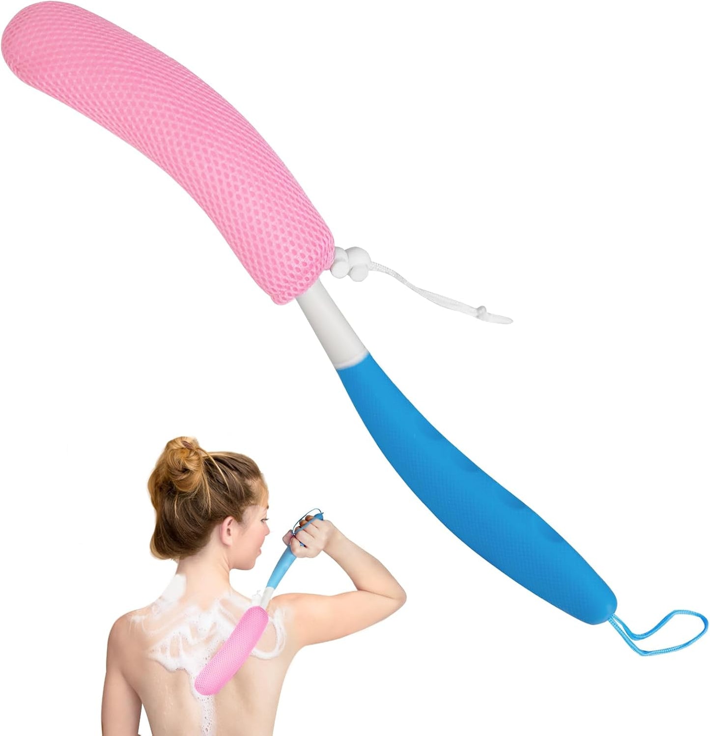 Long Handled Shower Brush, Non-Slip Long Handle Bath Brush, Back Body Brush Gentle Exfoliating and Lather Well Deep Cleansing Long-Lasting for Body