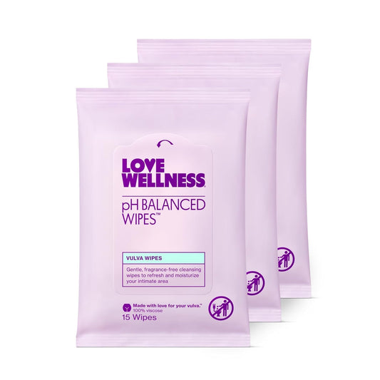 Love Wellness pH Balancing Wipes for Women | Fragrance-Free | Vulva Cleanser for Balanced pH, Intimate Health & Hygiene | Non-Irritating with Aloe Vera for Sensitive Skin | Travel Size | 3-Pack