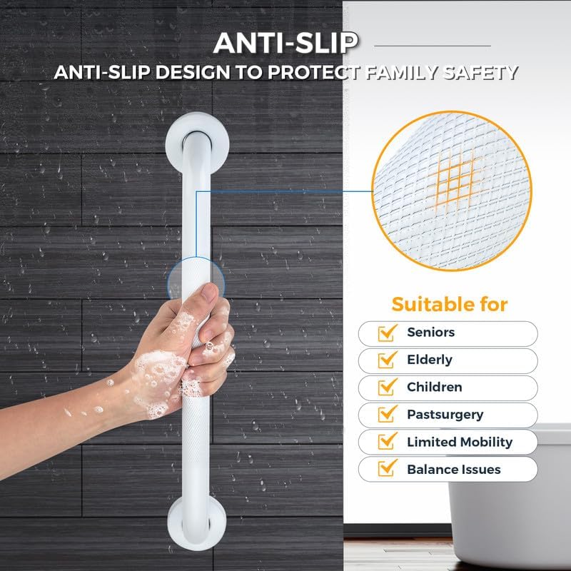 Grab Bars for Shower, 1 Pack 18-Inch Anti Slip Shower Handles for Elderly, Safety Shower Grab Bar, Stainless Steel Handicap Grab Bars for Bathroom (White 1" Diameter)