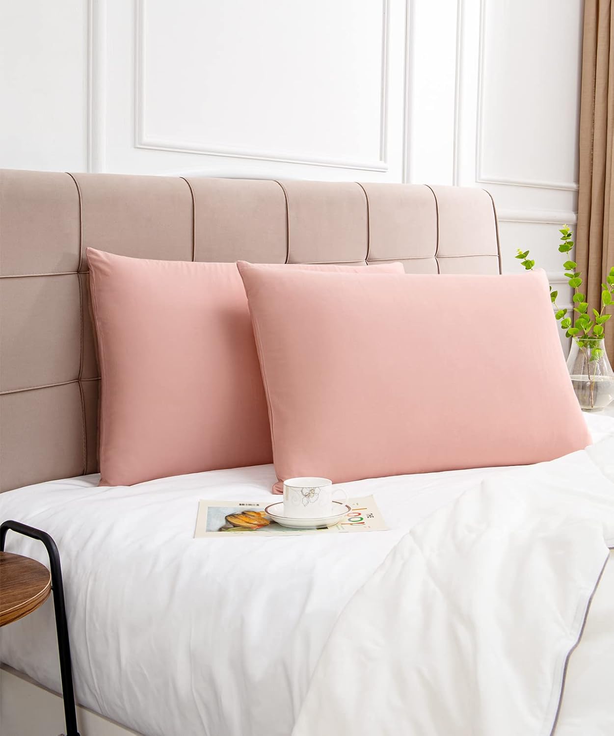 Warmstar Cotton Pillow Cases Queen Size Set of 2, 600 Thread Count Pillowcases 20x30 Inches, Soft Long Staple Cotton Pillowcases Breathable with Envelope Closure,Pink