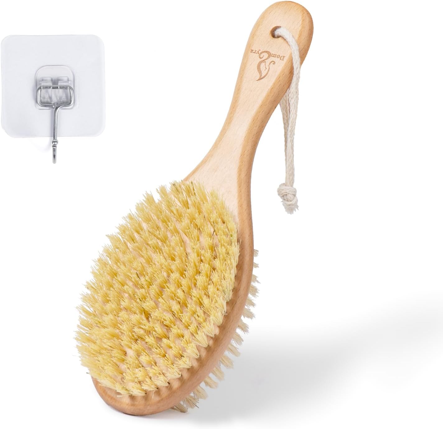 Short-Handle Dual-Sided Bath Massage Brush, Soft Boar & Firm Sisal Bristles, Portable (Natural Beech Wood)