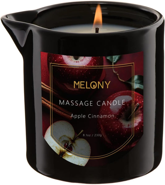 MELONY Luxury Massage Candle - Moisturising, Body Oil Candles for Muscle Relaxation, Home Spa, 8.1OZ (Apple Cinnamon)