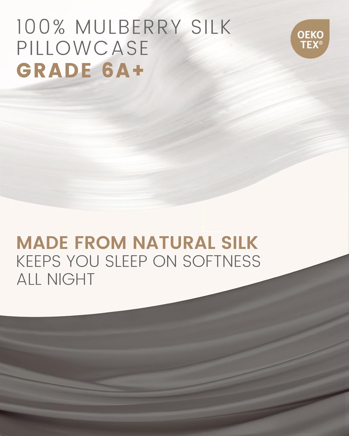 THXSILK 100% Mulberry Silk Pillowcase for Hair and Skin, Both Sides Pure Natural Silk Pillowcase, Soft Breathable Zipper Pillow Case, California King Size 20"x40", Dark Grey