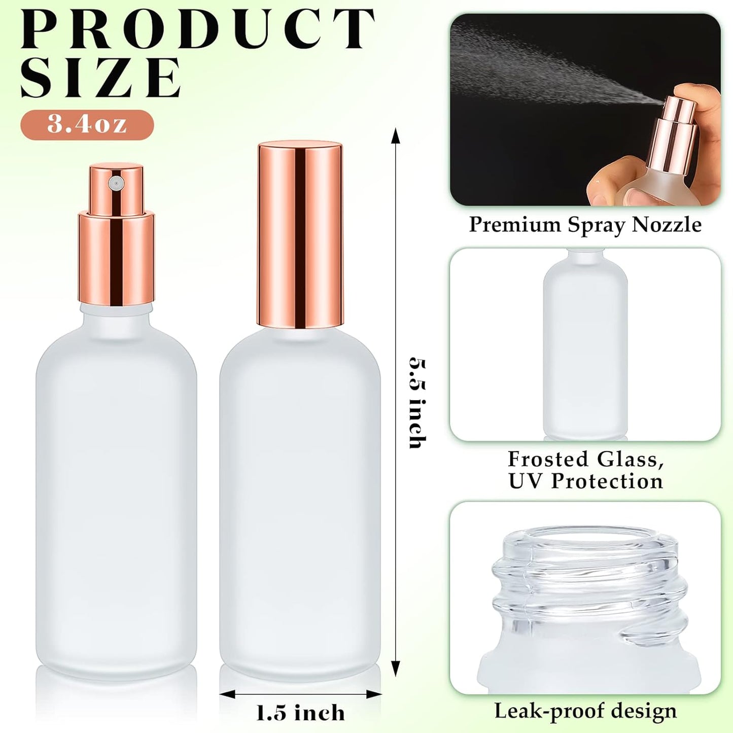 Roshtia 30 Pcs 3.4 oz/ 100 ml Rose Gold Glass Spray Bottle Refillable Perfume Atomizer Clear Decorative Empty Bottles with Fine Mist Sprayer Pump for Face Body Travel