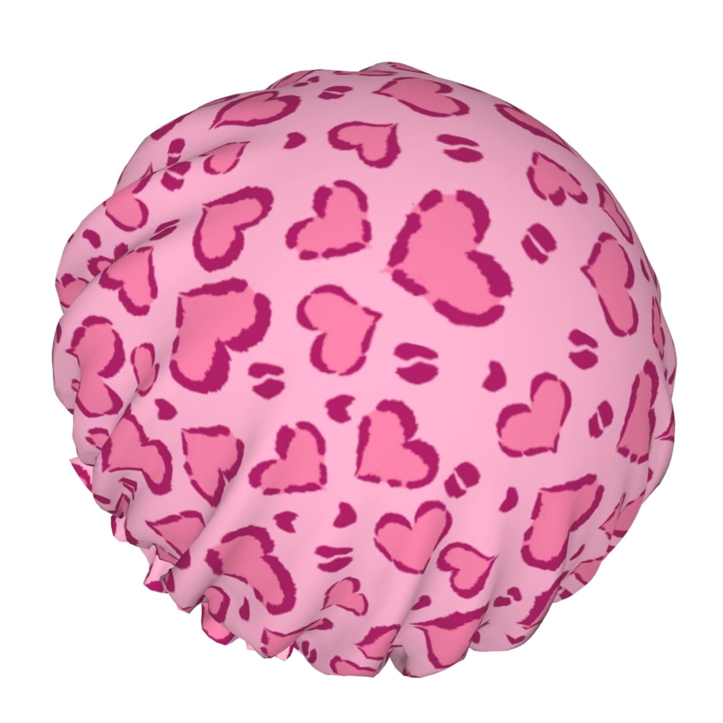 Hot Pink Shower Caps Heart Leopard Print Dual-Layer Waterproof Bath Hat Reusable Hair Caps Elastic Hair Hat for Shower Cooking Clean Makeup Travel