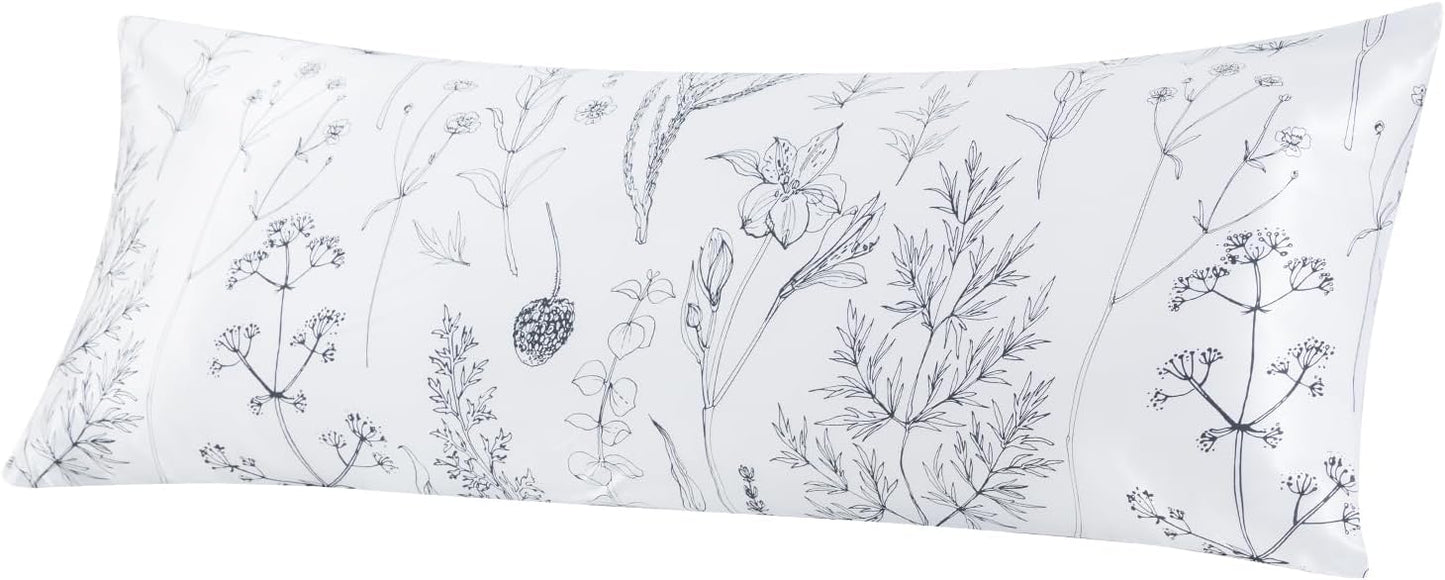 EXQ Home Satin Body Pillow Pillowcase Super Soft Silk Pillowcase, Body Pillow Cover with Envelope Closure Flowers with White Background (20"x54")