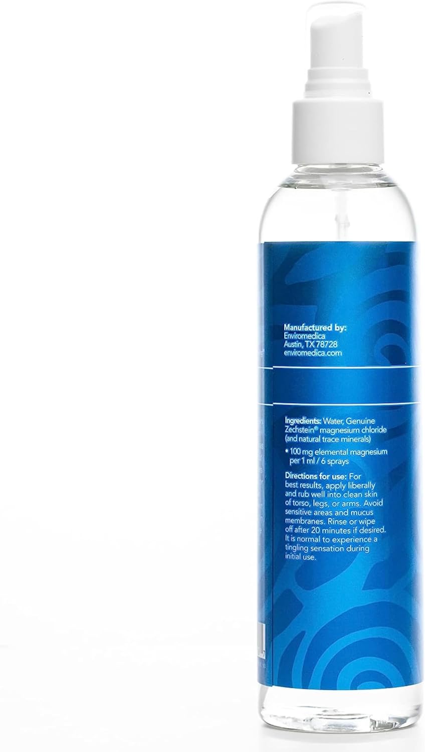 Ancient Minerals Magnesium Oil Spray Bottle of Pure Genuine Zechstein Magnesium Chloride - Topical Magnesium for Skin Application (8oz)