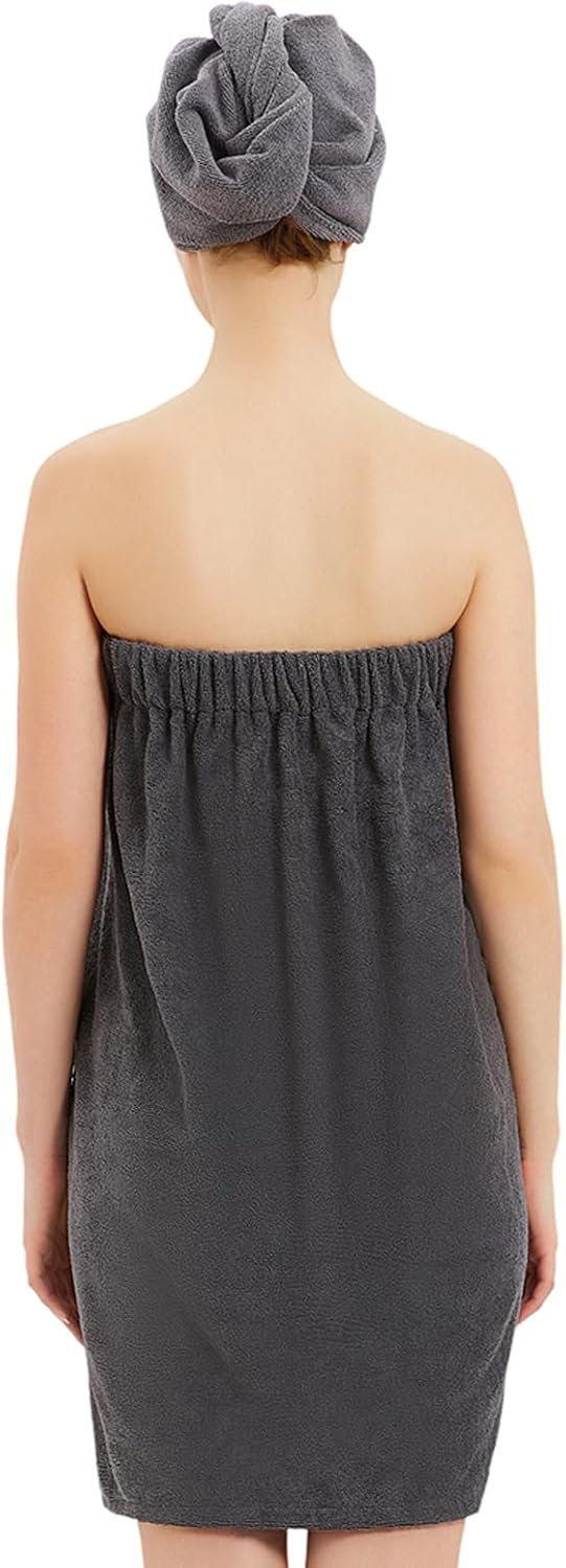 Womens Bath Body Wrap & Hair Towel Shower Spa Wrap Robe Adjustable Closure Bathrobe