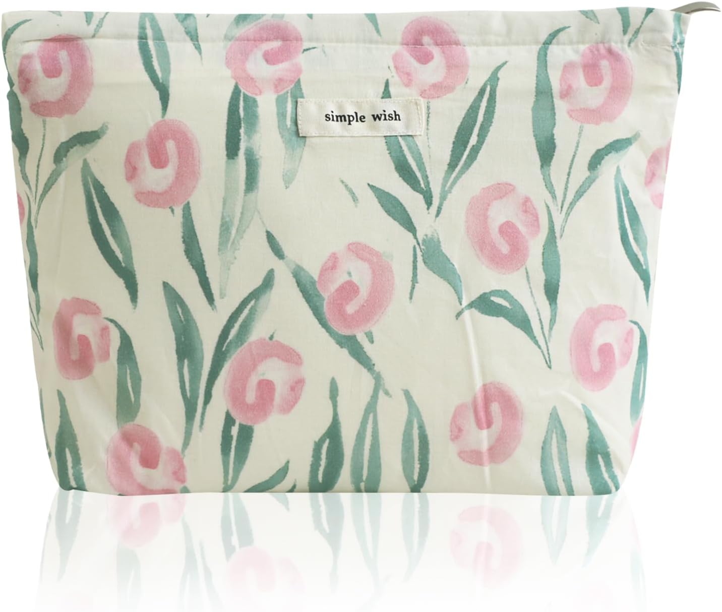 Wudygirl Cute Makeup Bag for Women - Travel Cosmetic Bag with Zipper Makeup Pouch Floral Make up Organizer Handbag Aesthetic (White Tulips)