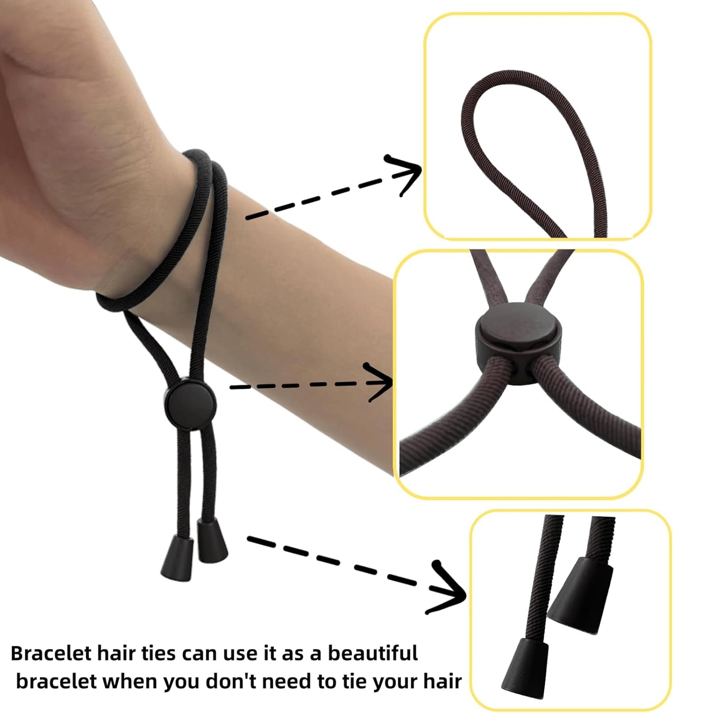 Adjustable Hair Ties for Thick, Curly Hairstyles - Afro Puffs, Ponytails, Locs, Pineapples for Black Women and Girls (Pack of 6)