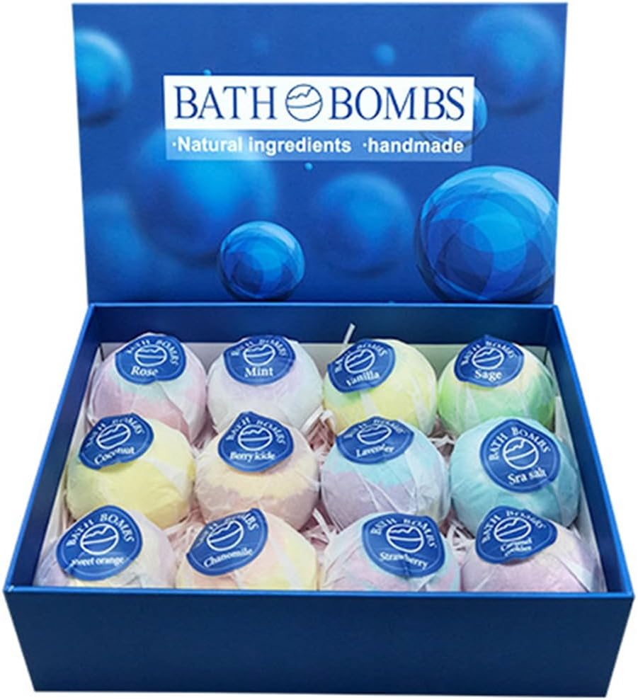 Bath Bombs Salt Balls,12 PCS Gift Set,Vanilla Lavender l Rose Extract Essential Oils,Moisturizing Dry Skin,Fizzy Spa,Relaxing,Bubble Bath Bomb for Gifts Idea for Men Women