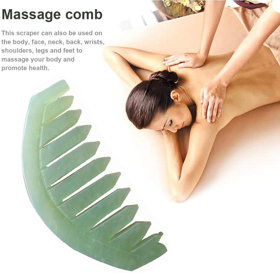 2Pcs Nature Jade Stone Massage Comb,Traditional Natural Jade Massager Acupuncture Head Therapy Trigger Point Treatment On Head Gua Sha Board Manual Scalp Massagers Massage Tools