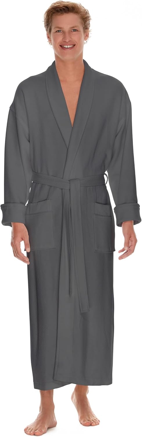 Boca Terry Mens Soft Waffle Knit Robe - Long Spa, Resort & Hotel Bathrobe for Men - Luxury Bath Robe