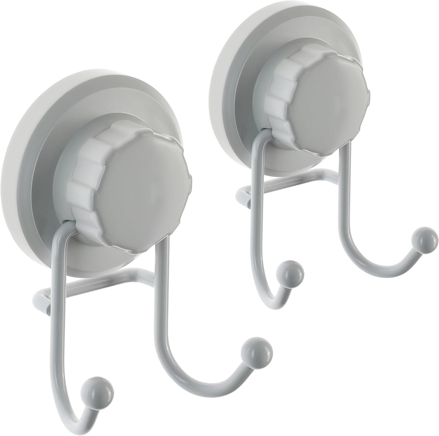 HASKO Suction Cup Hooks for Shower Wall, Removable Towel Hooks for bathrooms, Includes Optional No Drill Adhesive Mount for Inside Shower, Rustproof Stainless Steel - 2 Pack, White