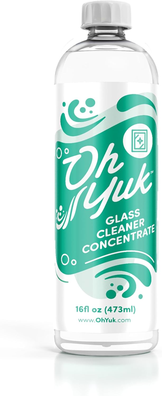 Oh Yuk Glass Cleaner Concentrate - Makes 4 Spray Bottles | Streak-Free Shine for Windows, Mirrors, and Shower Glass | Vegan, Biodegradable – 16 oz Refill
