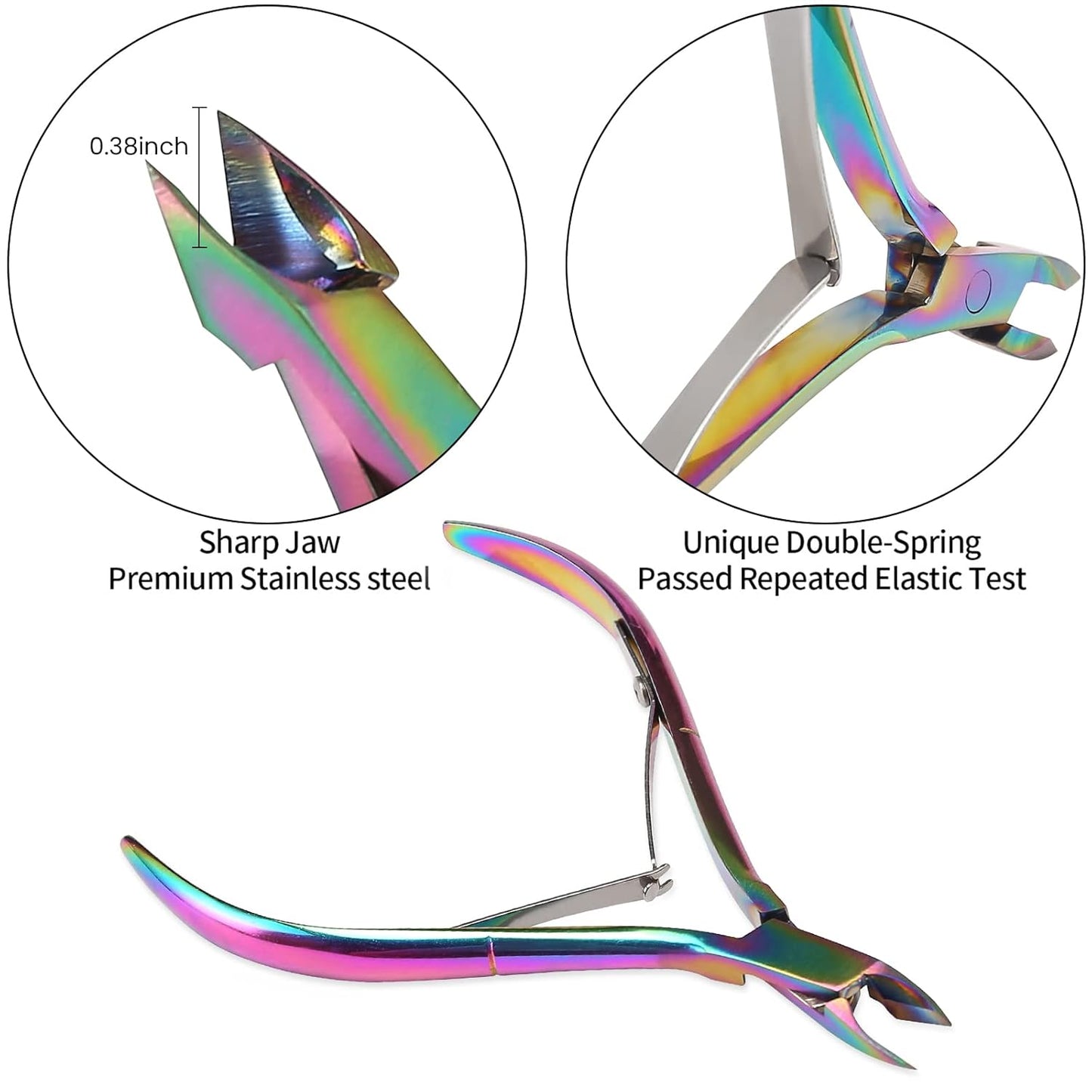 Cuticle Trimmer with Cuticle Pusher and Cutter,YINYIN Cuticle Remover Cutter Nipper Clippers Durable Pedicure Manicure Tools for Fingernails and Toenails(Rainbow)
