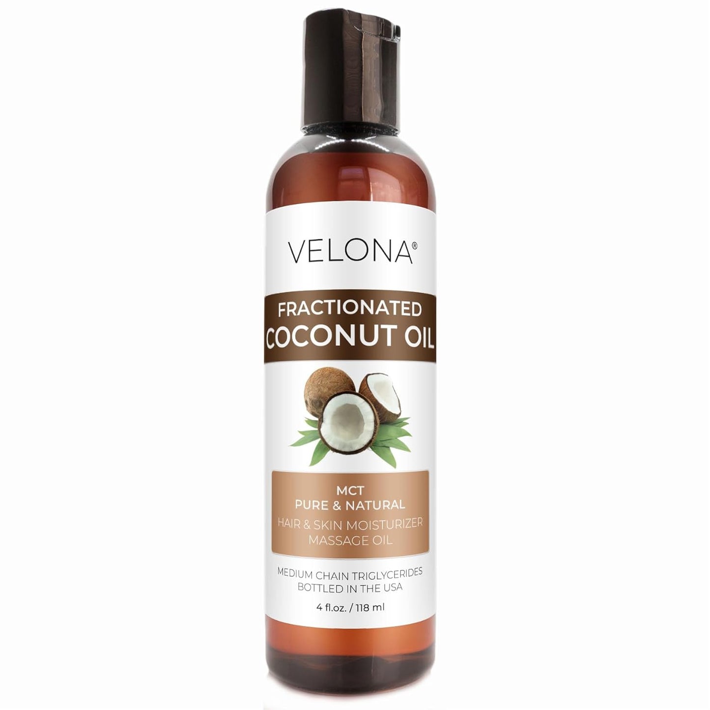 velona MCT Coconut Oil 4 Fl Oz | 100% Pure and Natural Carrier Oil | Fractionated | Skin, Face, Body, Hair Care | Use Today - Enjoy Results