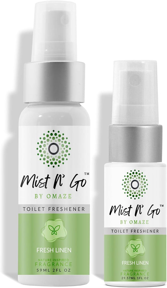 Mist N' Go Omaze Travel Toilet Spray Odor Eliminator - Fresh Linen Daily Pack (2oz + 1oz)