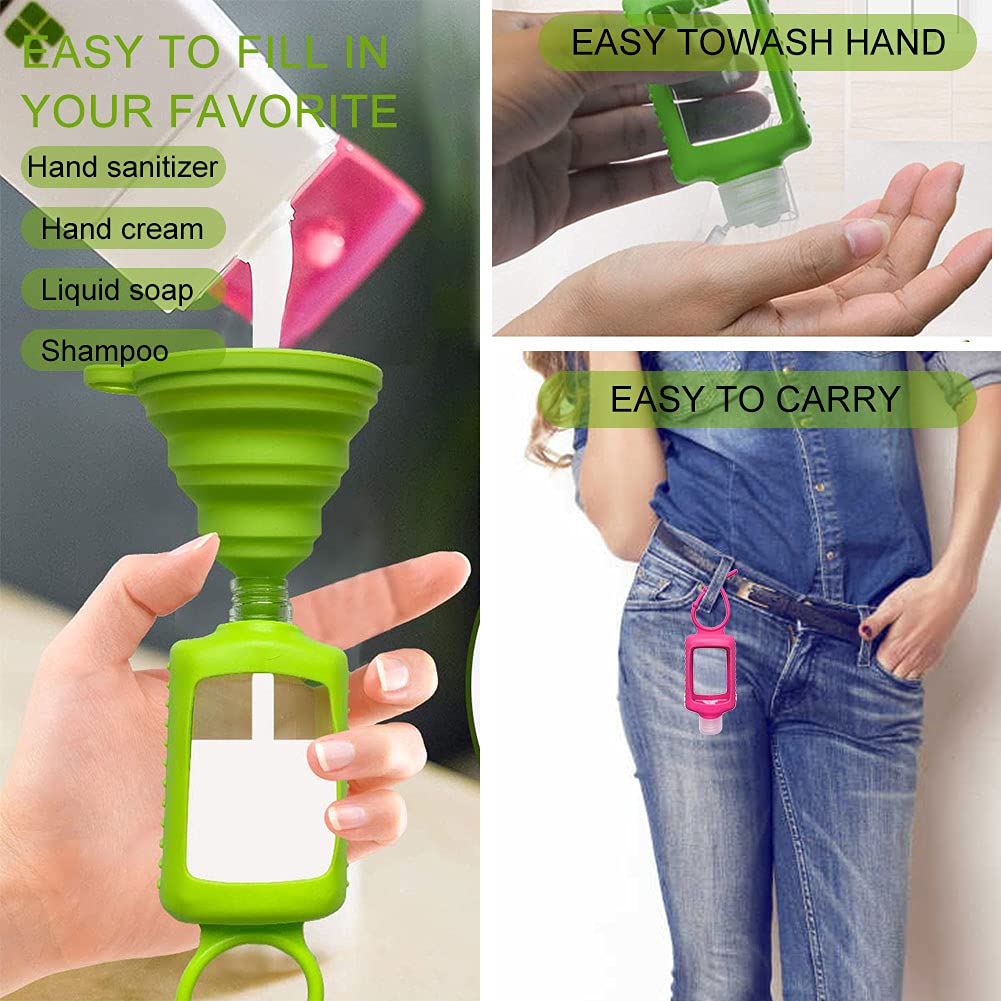 15 PCS Hand Sanitizer Holder, 60ml/2oz Travel Bottles with Keychain Silicone Sleeve, Empty Leakproof Squeeze Containers with Flip Cap, Portable Refillable Keychain Bottles for Sanitizer, Toiletries