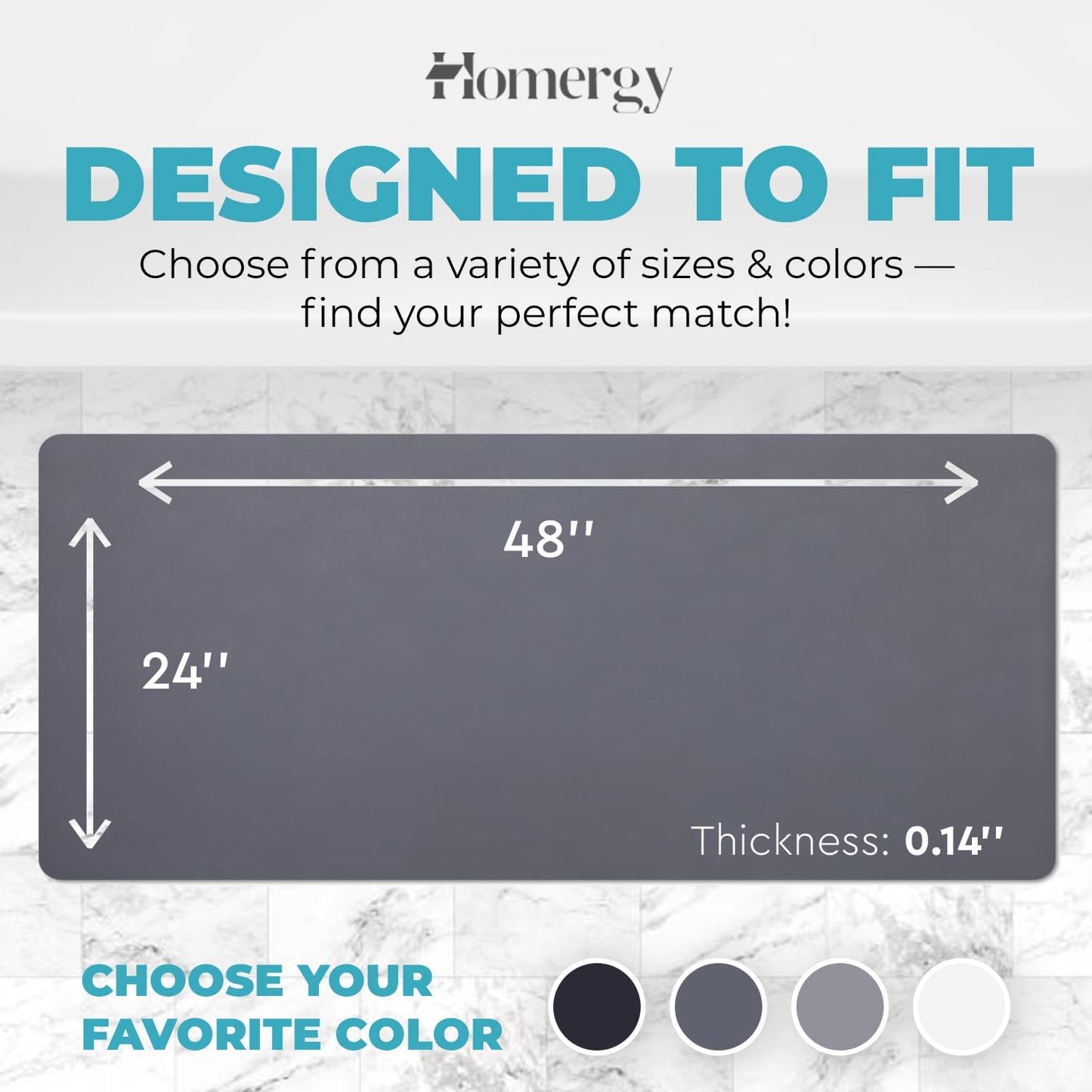 Homergy Bath Mat – Super‑Absorbent & Quick‑Dry with Non‑Slip Rubber Backing, Machine Washable & Odor Resistant – 24x48 in, Dark Gray