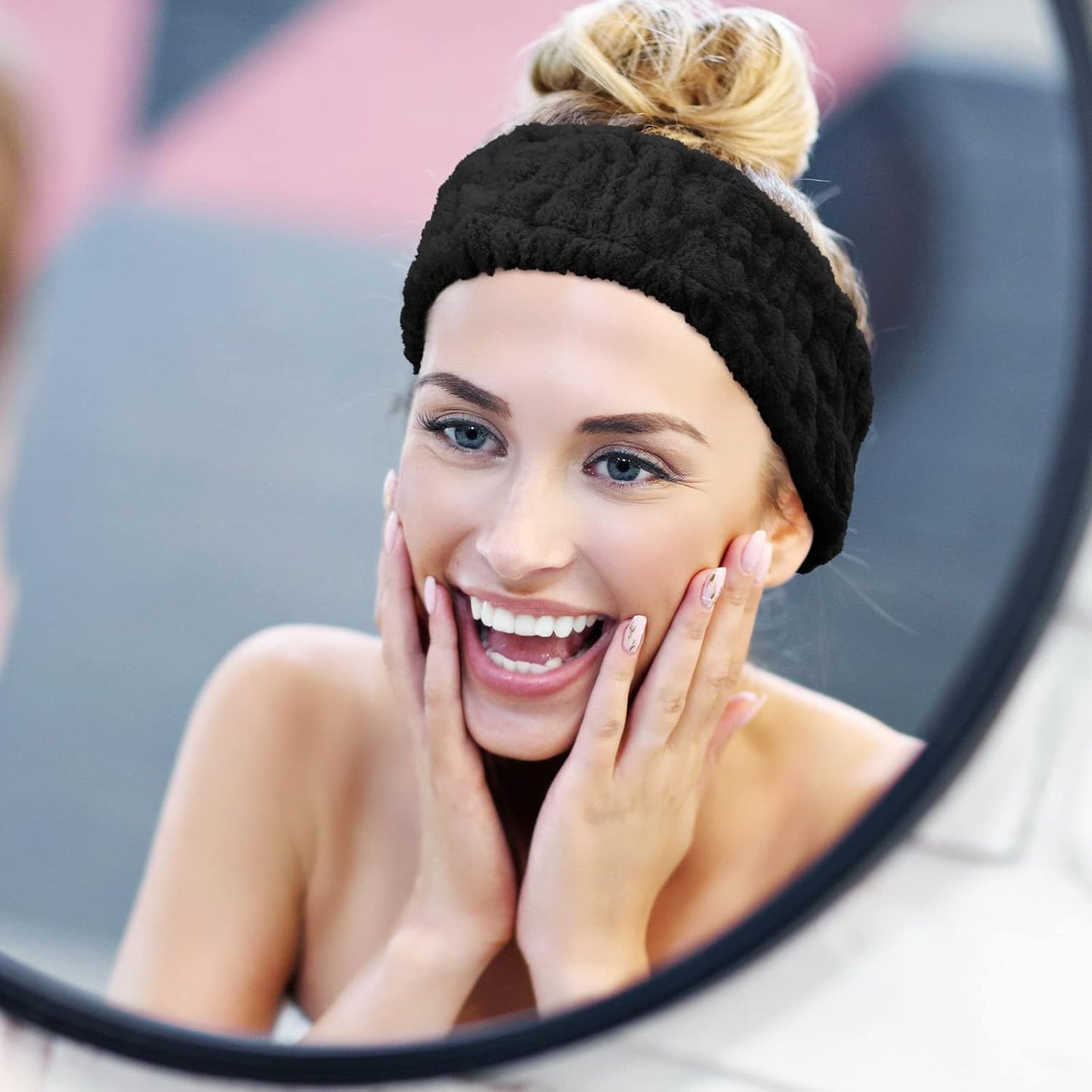 Chuangdi 3 Pieces Spa Headband for Women Facial Makeup Headband Soft Terry Cloth Hairband for Washing Face Mask Spa Shower Gifts(Black)