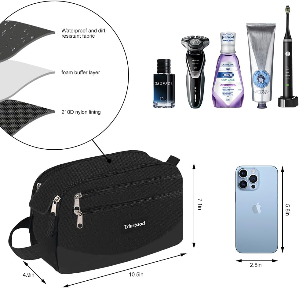 Travel Toiletry Bag for Men Toiletry Bag Dopp Kit Water-resistant Shaving Bag Large Travel Toiletry Organizer Travel Essentials Black