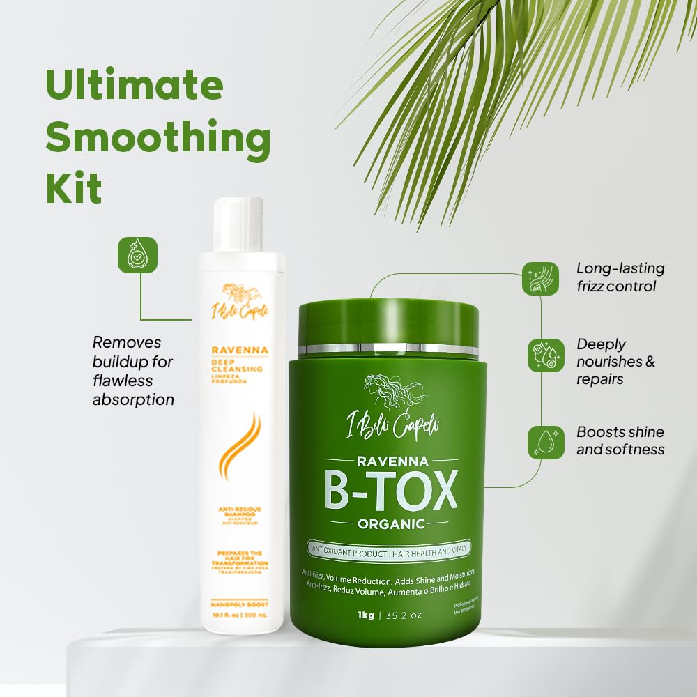 I Belli Capelli Ravenna Organic B-tox Hair Treatment Kit- 1kg/35.02 oz Hair B-tox + 300ml/10.1 fl.oz Anti-Residue Shampoo