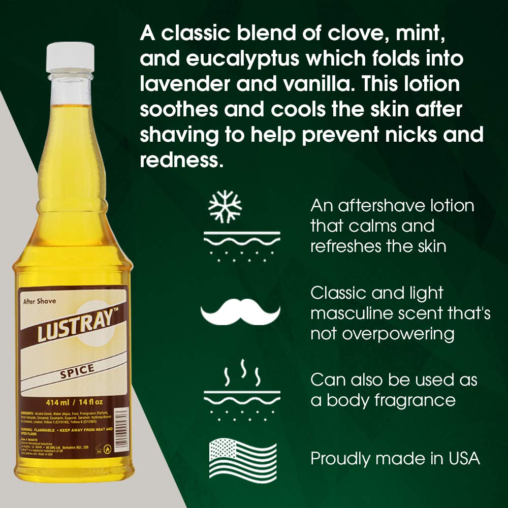 Clubman Lustray Spice After Shave Lotion – Refreshing & Soothing After Shave Lotion for Men, Long-Lasting Scent, Ideal for Sensitive Skin, 14 oz