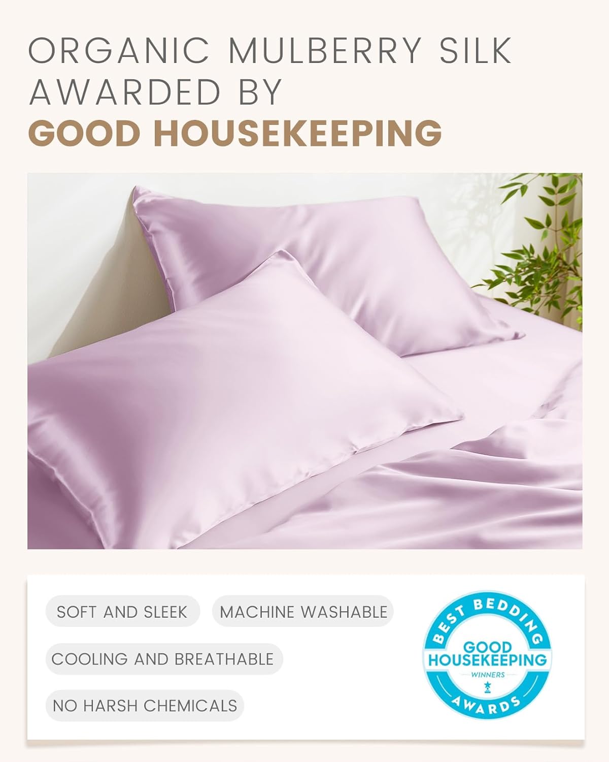 THXSILK 100% Mulberry Silk Pillowcase for Hair and Skin, Grade 6A+ Mulberry Silk Pillow Case, Natural Silk Pillow Case Cover with Zipper, 1pc(California King Size 20"x40", Light Purple)