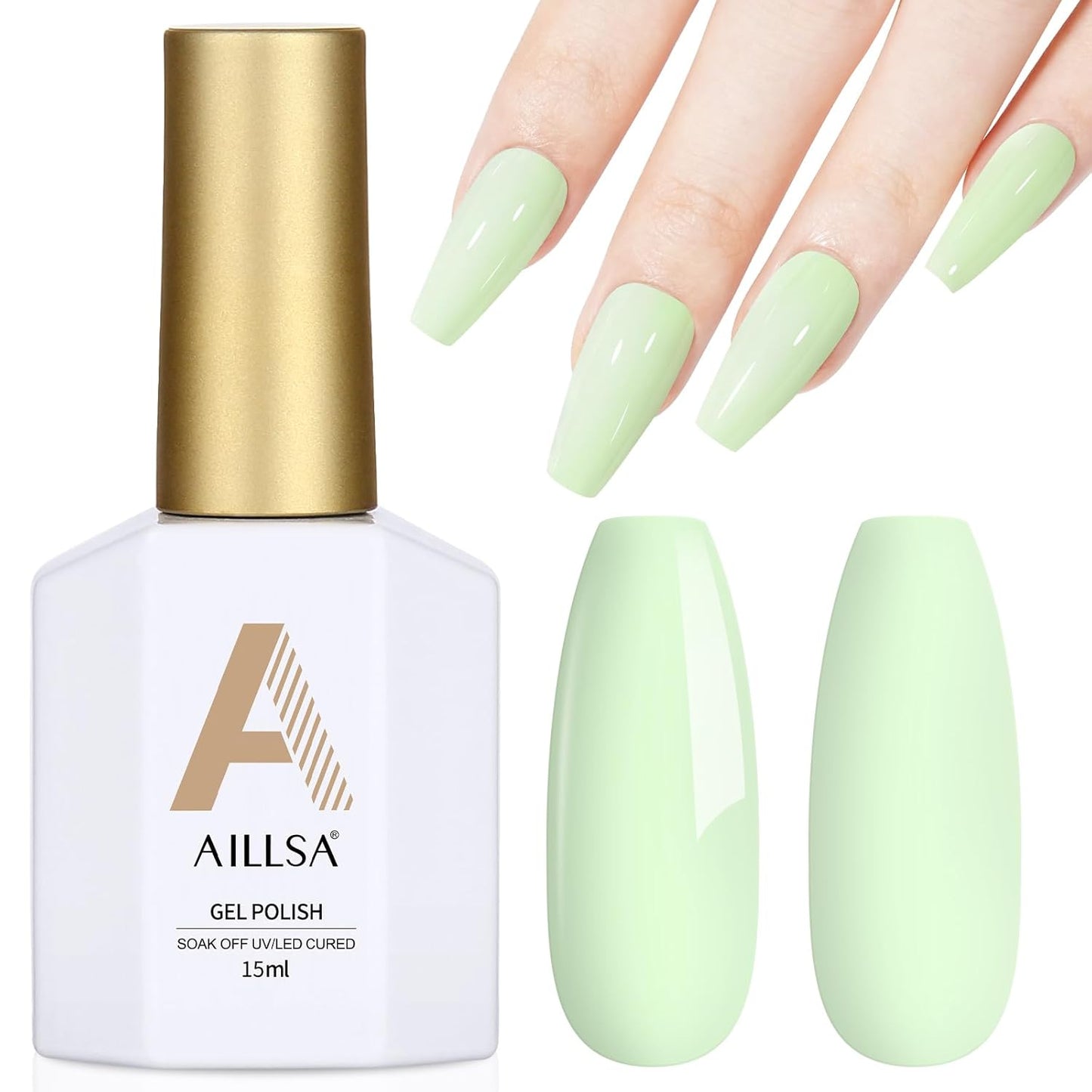 AILLSA Pastel Gel Nail Polish Macaron Mint Green Gels Polish Bright Summer Colors Cotton Candy Nail Polish Soak Off U V Gel for French Nail Manicure Salon DIY 0.5 Fl Oz GB77