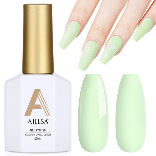 AILLSA Pastel Gel Nail Polish Macaron Mint Green Gels Polish Bright Summer Colors Cotton Candy Nail Polish Soak Off U V Gel for French Nail Manicure Salon DIY 0.5 Fl Oz GB77