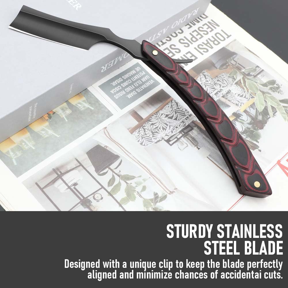 Straight razors for men,Straight Edge Barber Razor Premium Stainless Steel Shaver Razor with Shaving Strop for Men Home (NO.186-1)