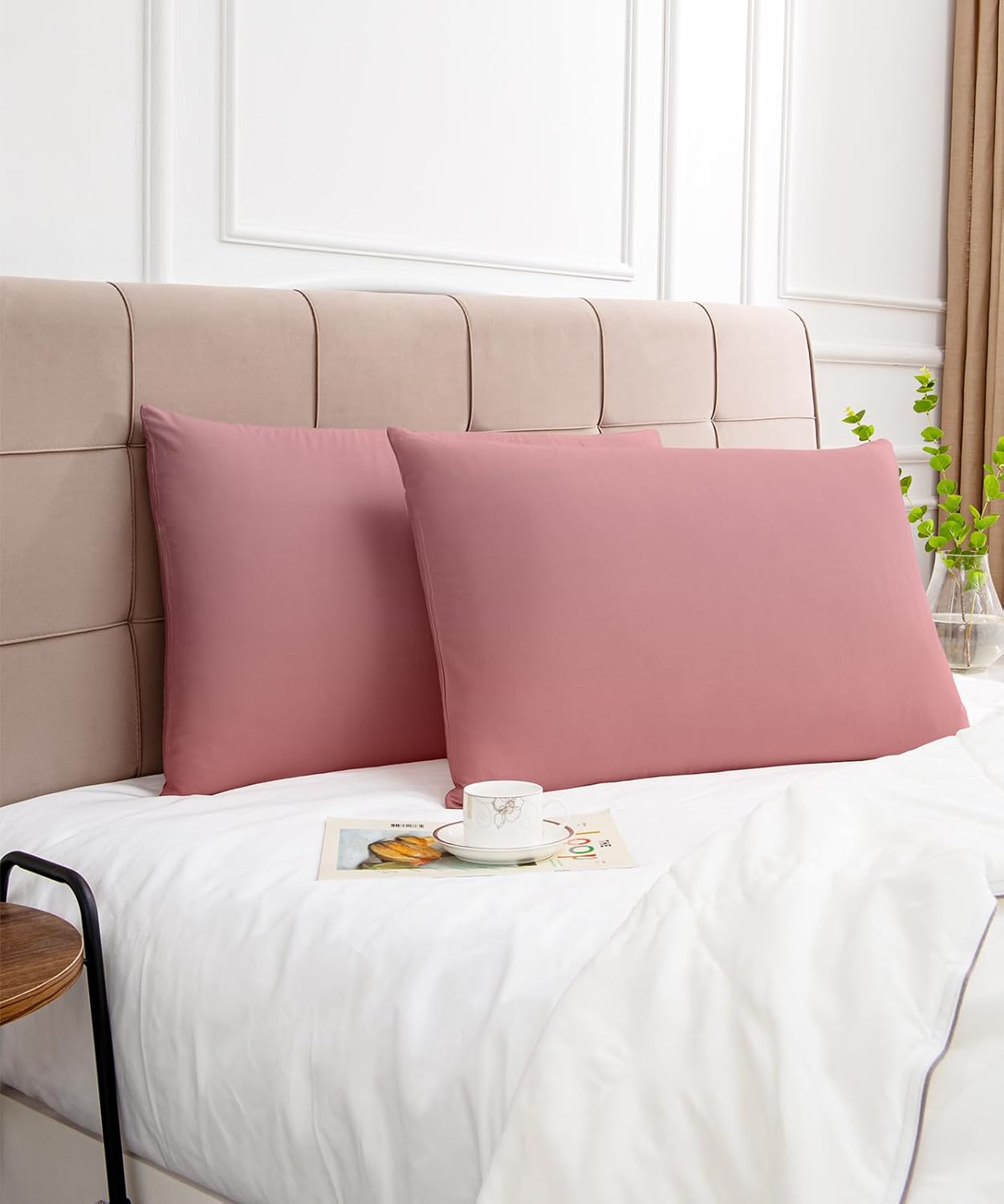 Warmstar Cotton Pillow Cases Standard Size Set of 2, 600 Thread Count Pillowcases 20x26 Inches, Soft Long Staple Cotton Pillowcases Breathable with Envelope Closure,Lotus Pink