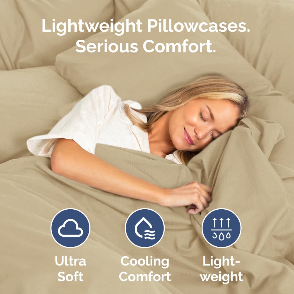 Queen Pillow Cases Set of 2 - Ultra Soft Hotel Quality Pillowcase Covers - Comfy, Cozy & Wrinkle Free - Shrinkage, Stain and Fade Resistant - Machine Washable Pillow Protectors - 2 Piece Set - Beige