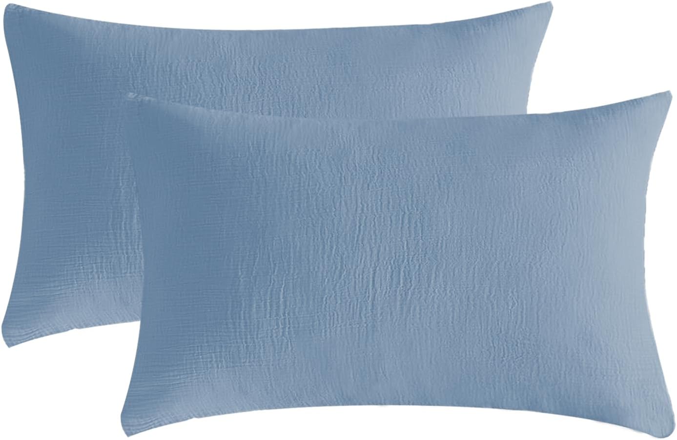 SE SOFTEXLY Muslin Pillowcases King Size 100% Cotton, 2 Pack Linen Like Pillow Shams with Envelope Closure, Ultral Soft and Breathable Pillow Case Covers, Blue, 20" X 36", No Filling