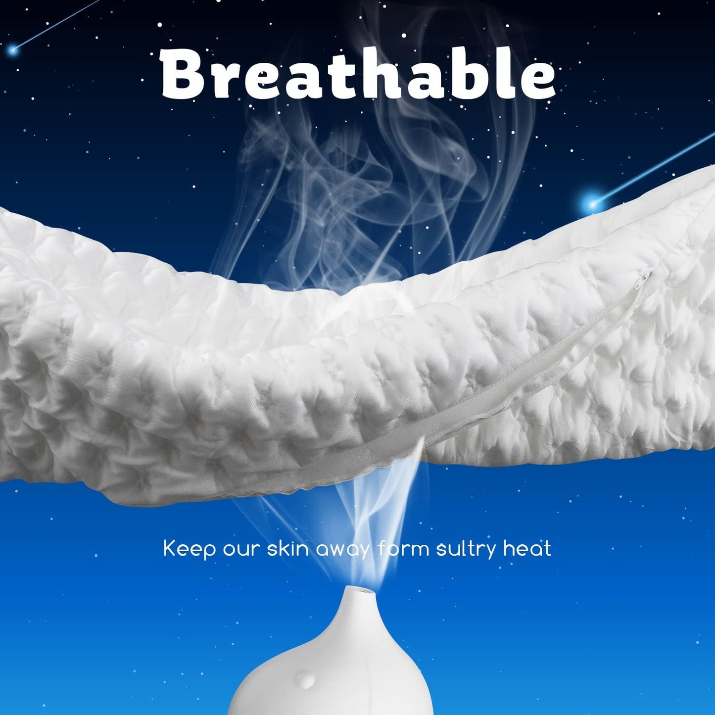 Cooling Side Sleeper Pillow for Neck and Shoulder Pain, Luxury Shredded Memory Foam Curved Bed Pillows for Sleeping Set of 1- Adjustable King Size- Washable Cover Crescent White