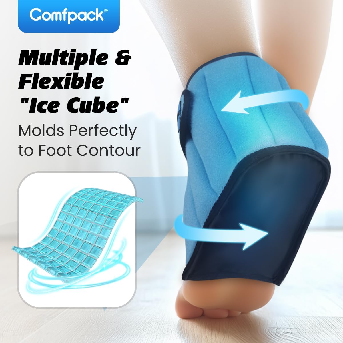 Ankle Ice Pack Wrap for Swelling & Sprained with 2 Hours Long Lasting Cold, Reusable Ankle Foot Cold Wrap for Achilles Tendonitis, Plantar Fasciitis Relief, Heel Pain