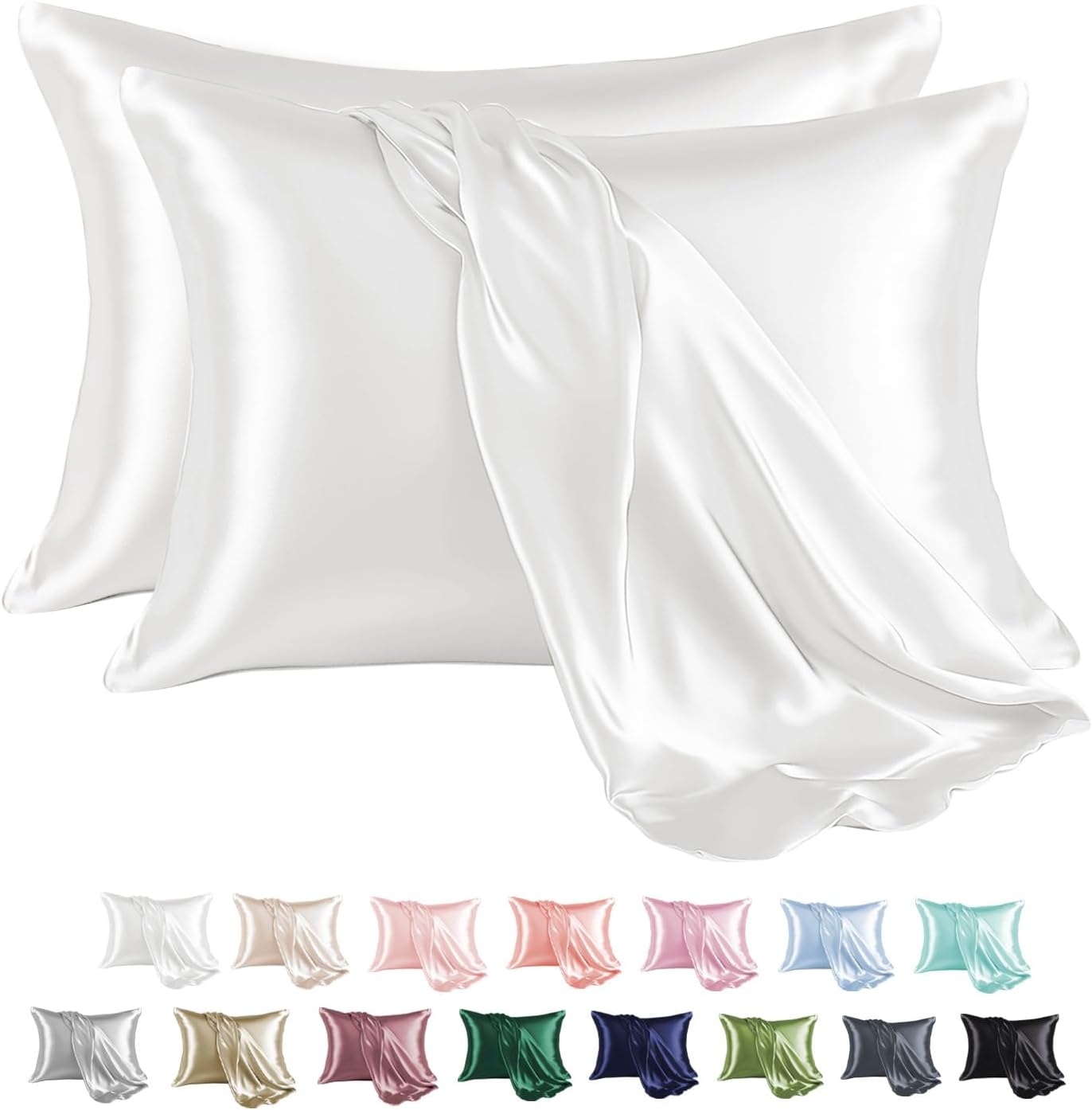 MR&HM Satin Pillowcase for Hair and Skin, Silk Satin Pillowcase 2 Pack, Standard Size Pillow Cases Set of 2, Silky Pillow Cover with Envelope Closure (20x26, Ivory)