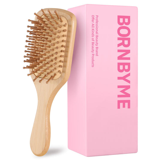 Sandalwood Hair Brush Comb, Bornbyme Wooden Bamboom Massage Scalp Comb for Hair Growth Anti-Static Detangler Brush for Women, Square