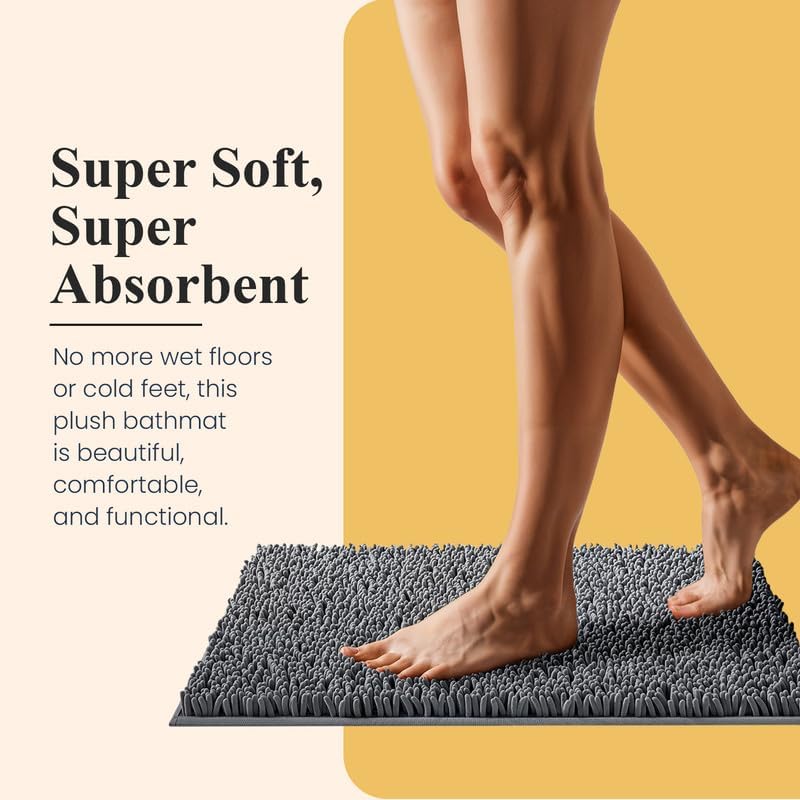 MAYSHINE Plush Shaggy Chenille Bath Mat | Extra Soft, Super Absorbent, Non-Slip Bathroom Rug | Fluffy Microfiber, Area Rug Sets for Bathroom Floor, Kitchen, Living Room | 39"x24" | Charcoal Gray