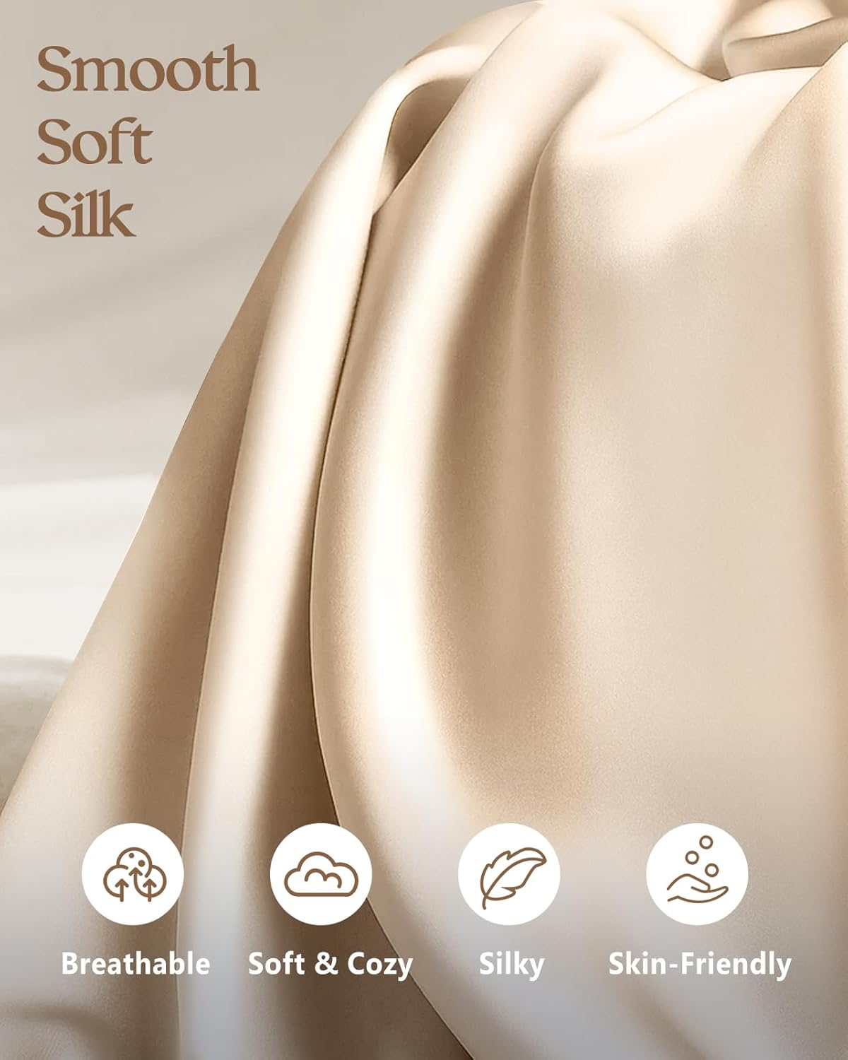 Silk Pillowcase 2 Pack - Pillow Cases King Set of 2 Size 20" x 36" for Hair and Skin Smooth Soft Breathable with Hidden Zipper Cooling Pillow Covers for Sleeping Women, Beige