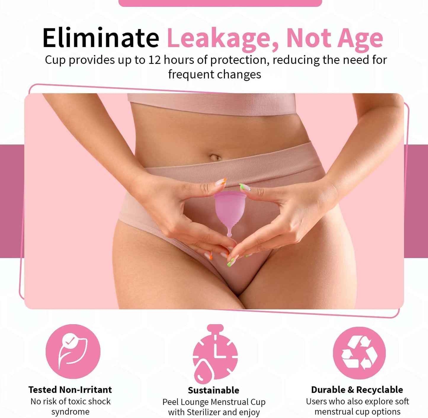 Angel's Peel Lounge Menstrual Cup for Women - 100% Medical-Grade Leak-Free Soft & Flexible Silicone Cup - 12 Hour Leak Protection Eco-Friendly & Reusable Period Cups for Women - Pink - Small