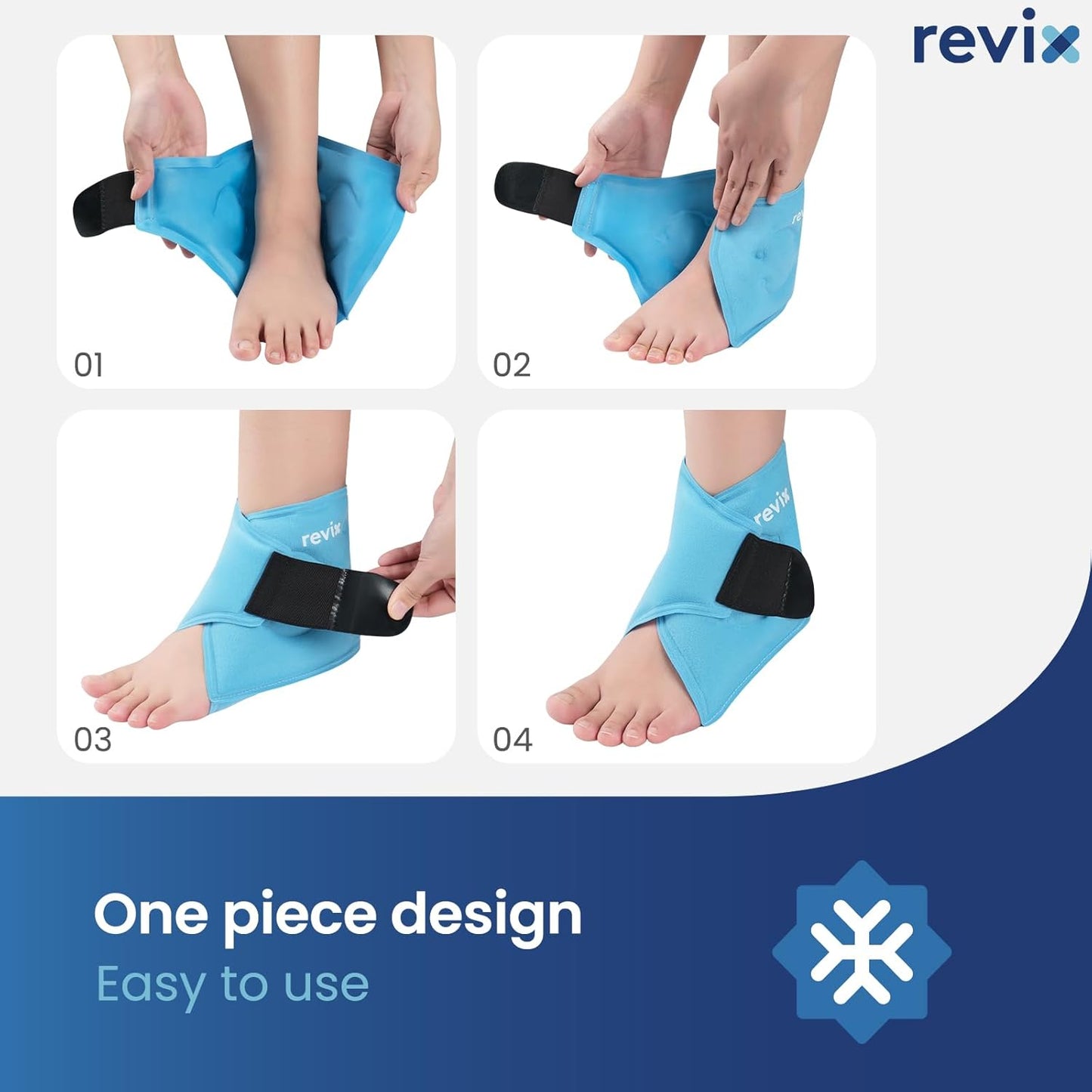 REVIX Ankle Ice Pack Wrap – Reusable Gel Cold Compression for Foot Discomfort, Ice Wrap for Feet Swelling and Recovery, Plantar Fasciitis, Achilles Tendonitis, and Sprained Ankles, 2 Packs