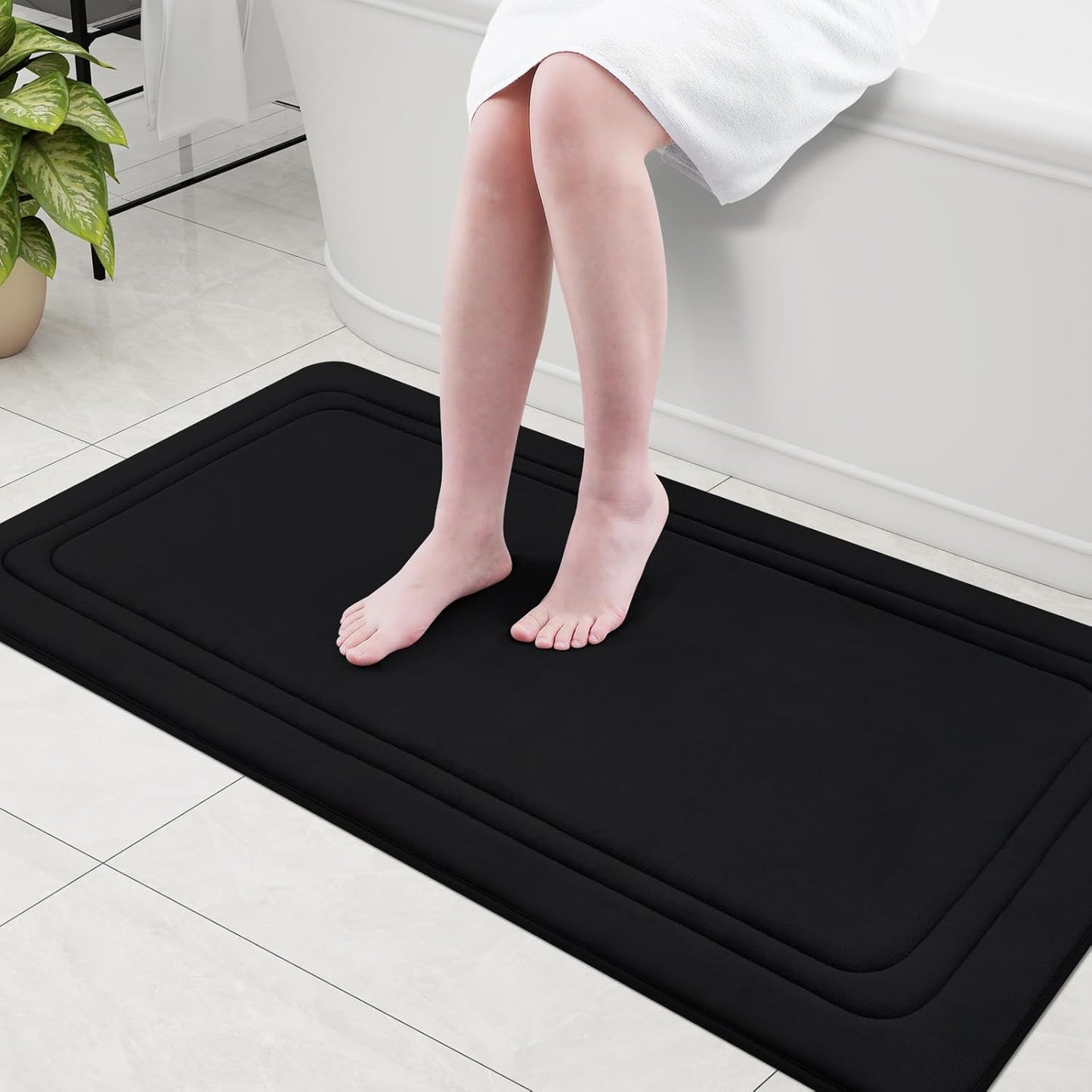 Grandaily Memory Foam Bath Mat Rug 47x24, Ultra Soft, Non-Slip and Absorbent Bathroom Rugs, Machine Wash Dry, Comfortable Bath Carpet for Bathroom Floor, Tub and Shower, Black