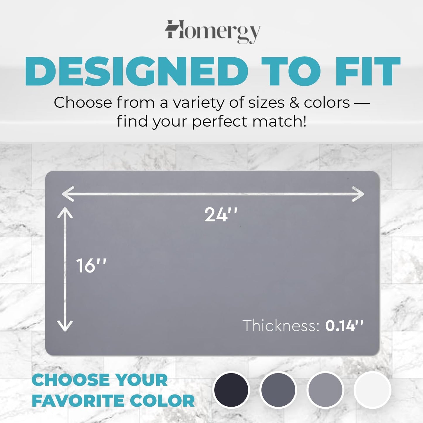 Homergy Bath Mat – Super‑Absorbent & Quick‑Dry with Non‑Slip Rubber Backing, Machine Washable & Odor Resistant – 16×24 in, Gray