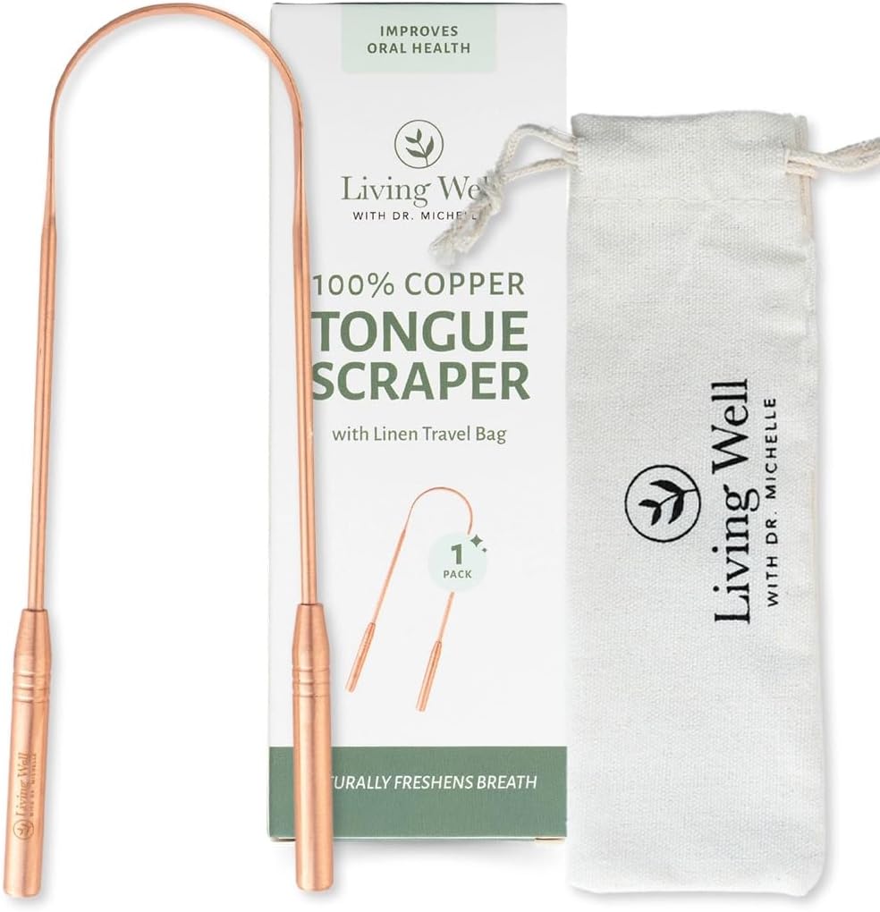 Copper Tongue Scraper - Premium Metal Tongue Cleaner for Adults & Kids - Eliminate Bad Breath & Enhance Oral Hygiene - Includes Travel Bag