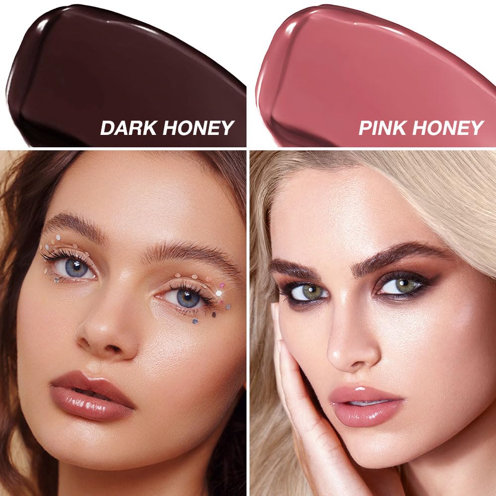 2Pcs Black & Pink Cherry Nude Tinted Honey Lip Balm, Sheer Hydrating Moisturizing Lipstick for All Skin Type Natural Cherry Lip Tint Balm Moisturizing Nourishing Lipstick Long Lasting Waterproof